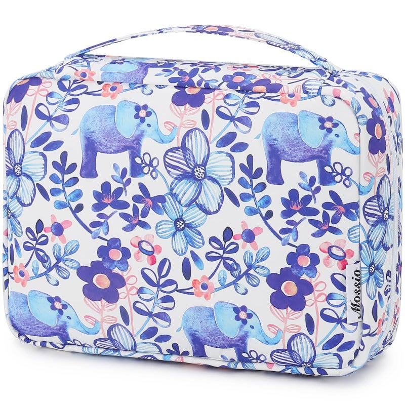 Mossio Hanging Toiletry Bag with Sturdy Hook  Large Portable Cosmetic Makeup Travel Organizer for Men  Women Flower Elephant